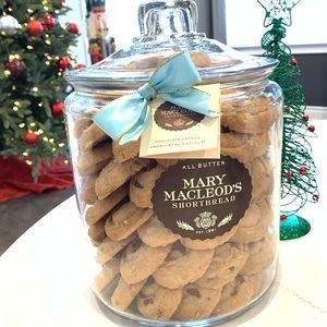 MARY MACLEOD’S Shortbread with original Swiss Chocolate in a Ocean Blue Bow Jar.